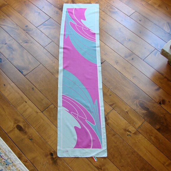 Vintage Oblong Scarf by Karina Purple Mint Green Pink Made in Italy Abstract - Picture 10 of 11